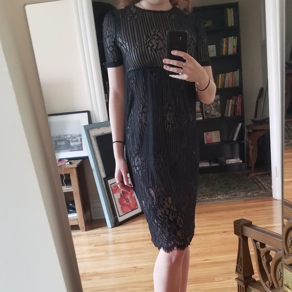 Zara black lace dress midi